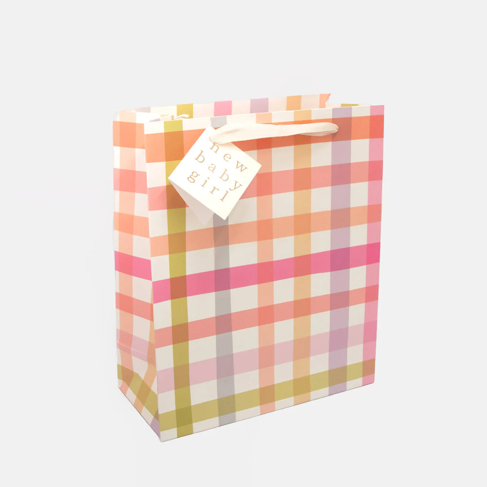 Pink Check New Baby Girl Large Gift Bag