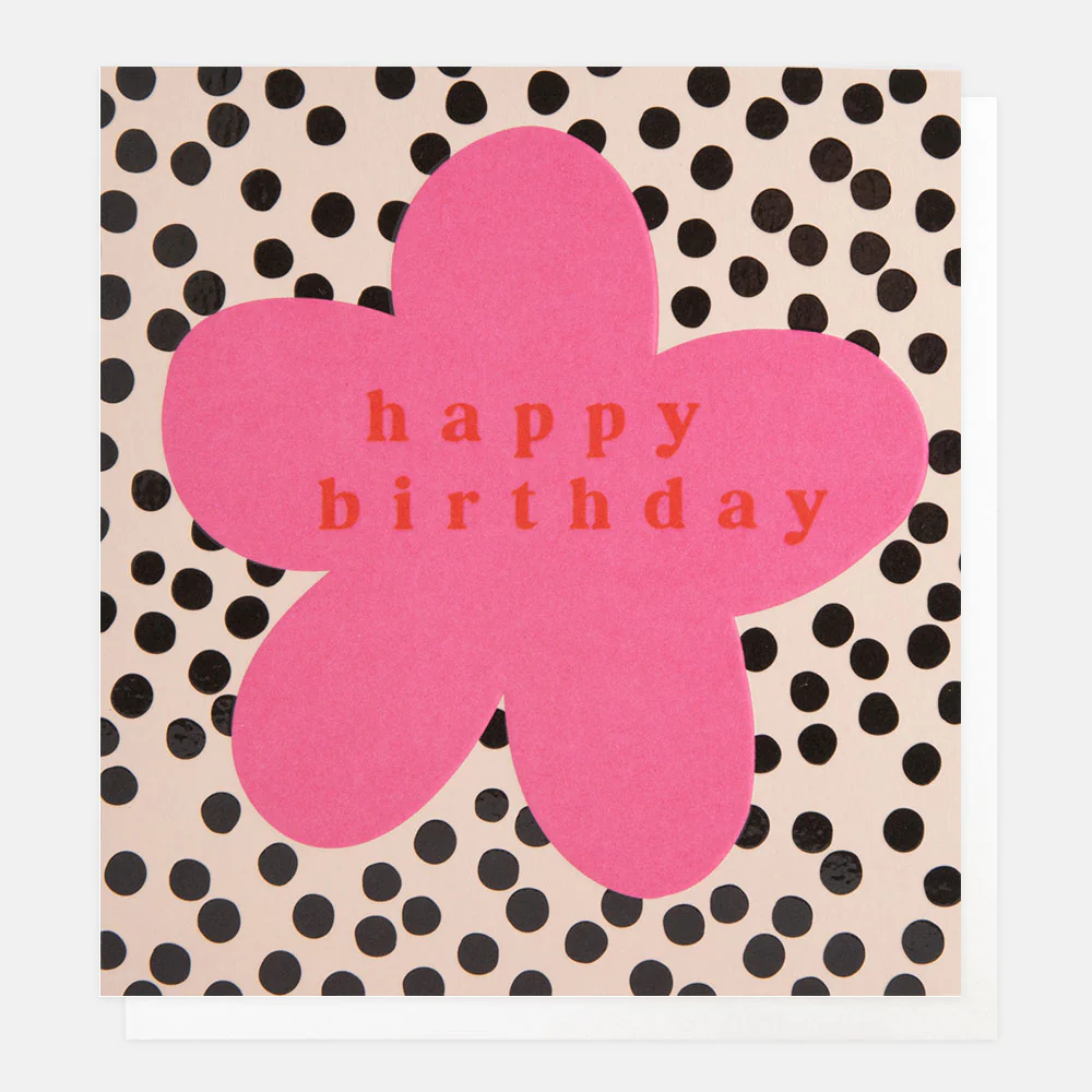 Pink Flower On Dots Birthday Card