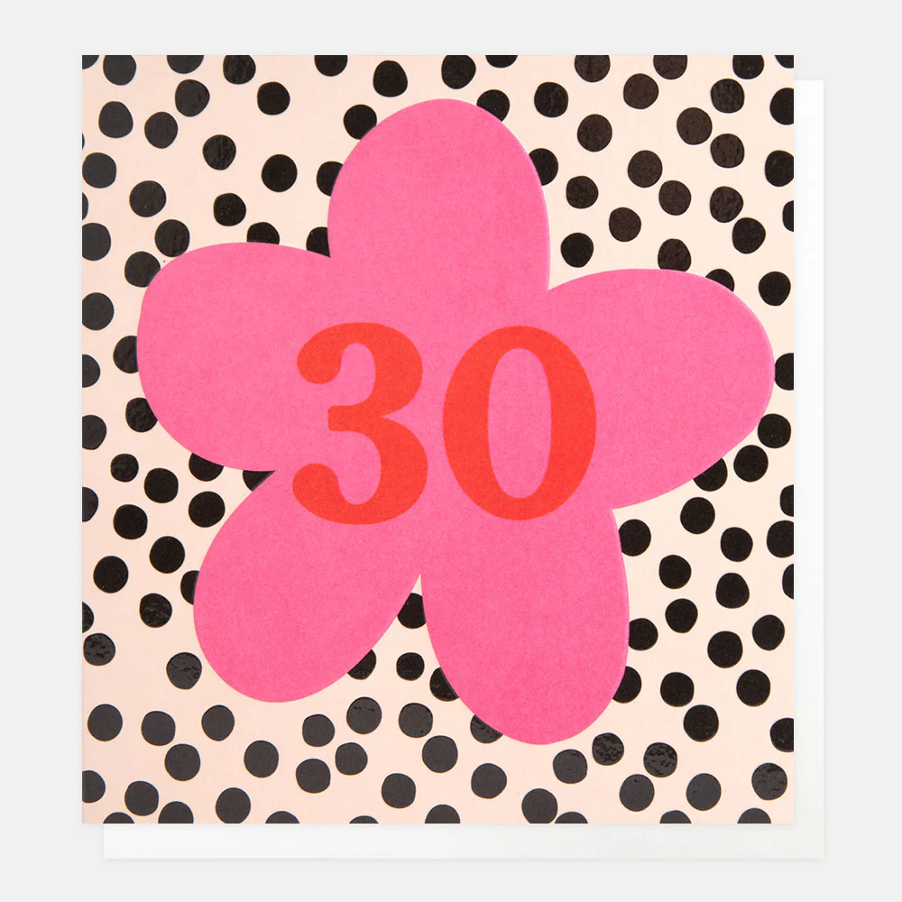 Pink Flower On Spots 30th Birthday Card