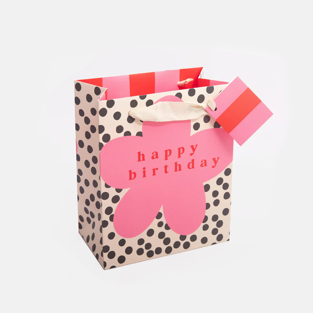 Pink Flower On Spots Medium Gift Bag