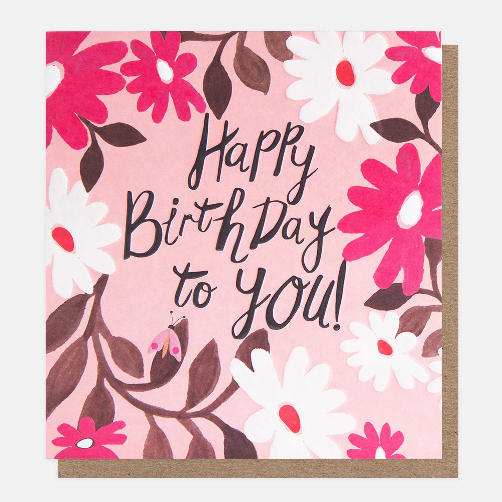 Pink Flowers Birthday Card