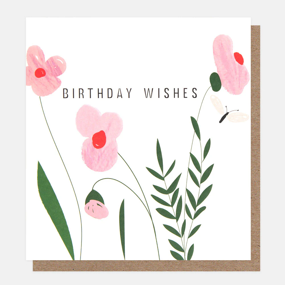 Pink Flowers Birthday Wishes Card