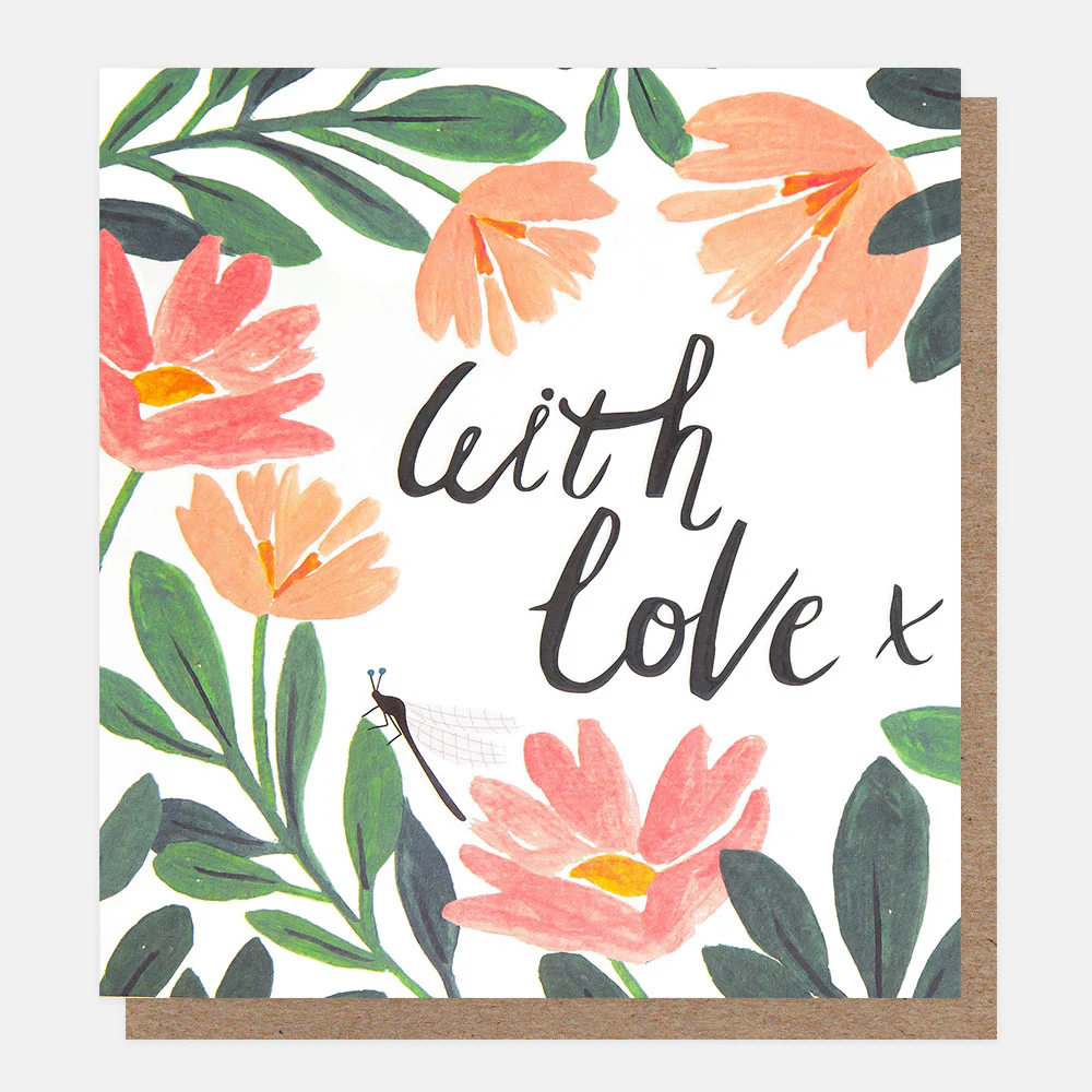 Pink Flowers & Dragonfly With Love Card