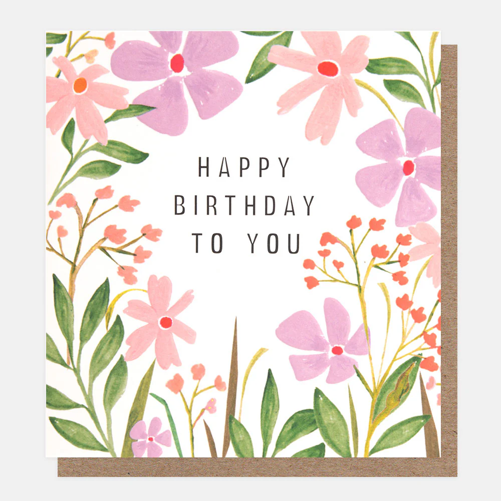 Pink Flowers Frame Birthday Card