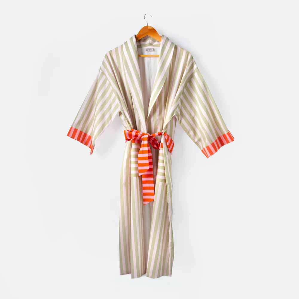 Pink/Green Stripe Cotton Dressing Gown