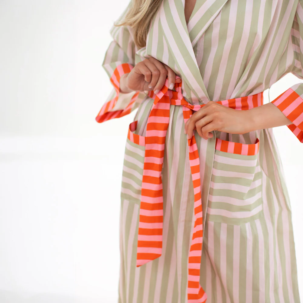 Pink/Green Stripe Cotton Dressing Gown - Image 4