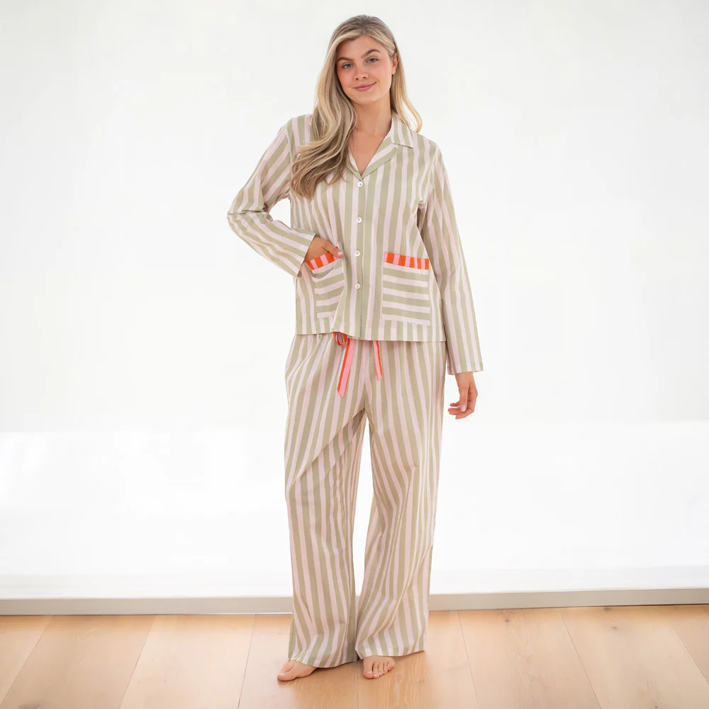 Pink/Green Stripe Cotton Lounge Pants - Image 2