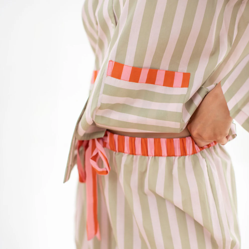 Pink/Green Stripe Cotton Lounge Pants - Image 3