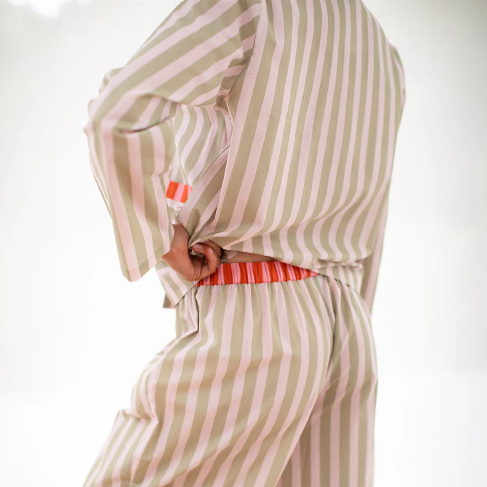 Pink/Green Stripe Cotton Lounge Pants - Image 4
