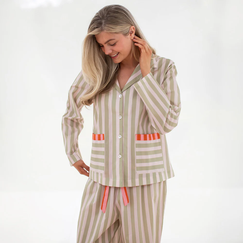 Pink/Green Stripe Cotton Pyjama Shirt - Image 4
