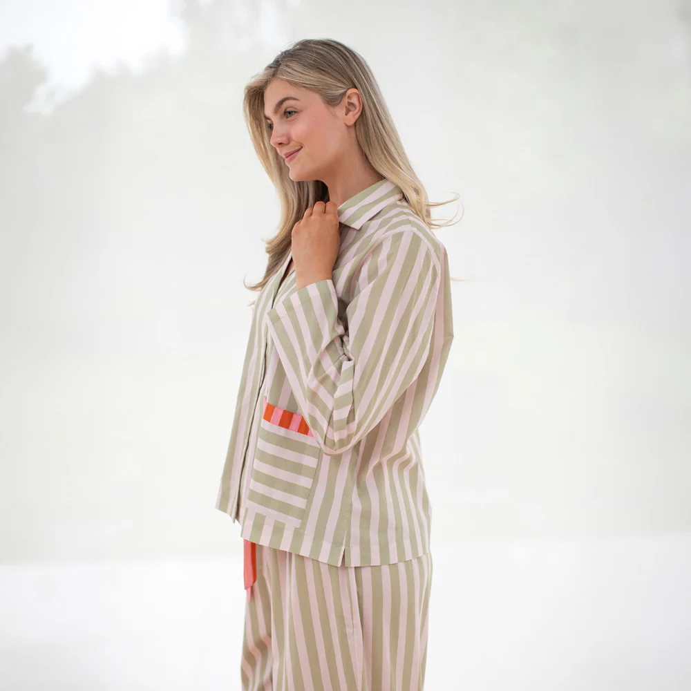 Pink/Green Stripe Cotton Pyjama Shirt - Image 5