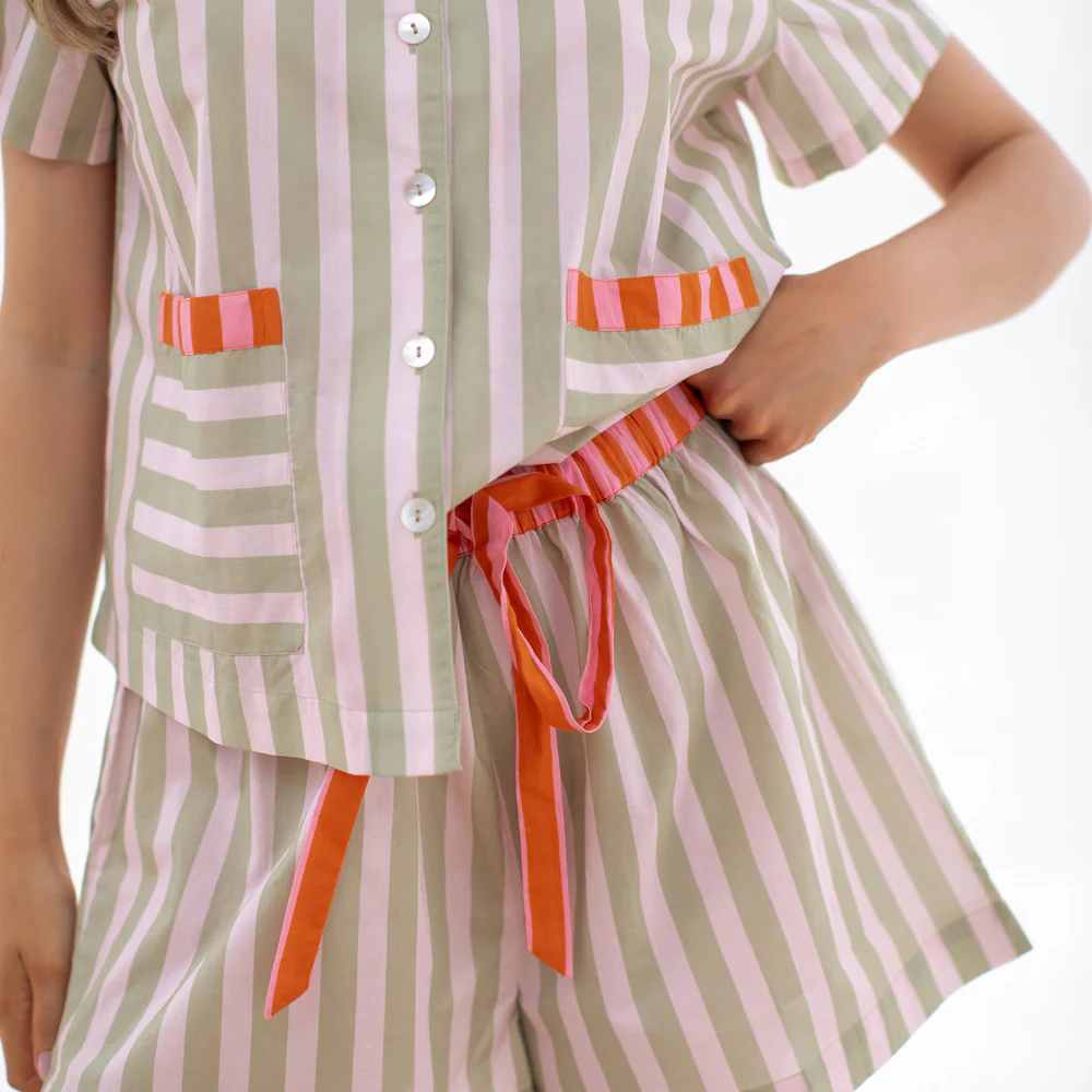 Pink/Green Stripe Cotton Short Pyjama Set - Image 3