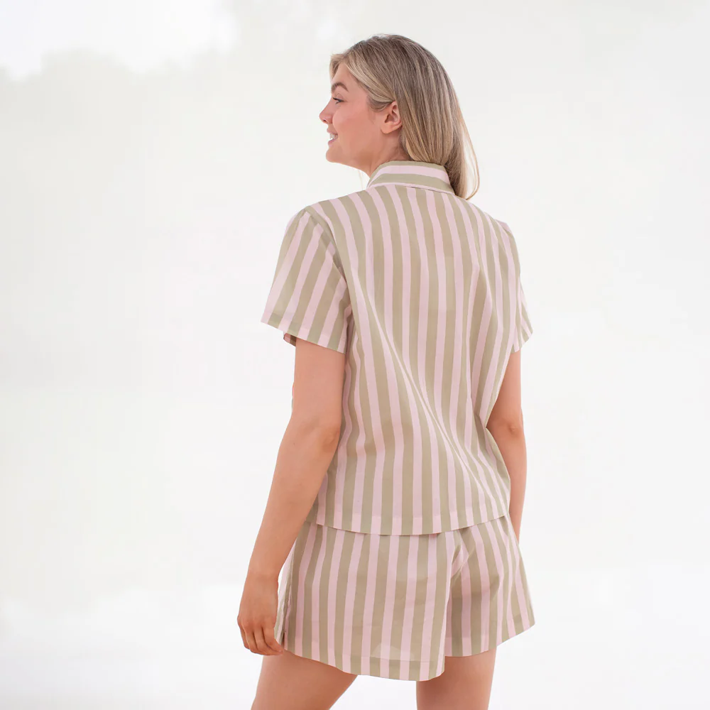 Pink/Green Stripe Cotton Short Pyjama Set - Image 4
