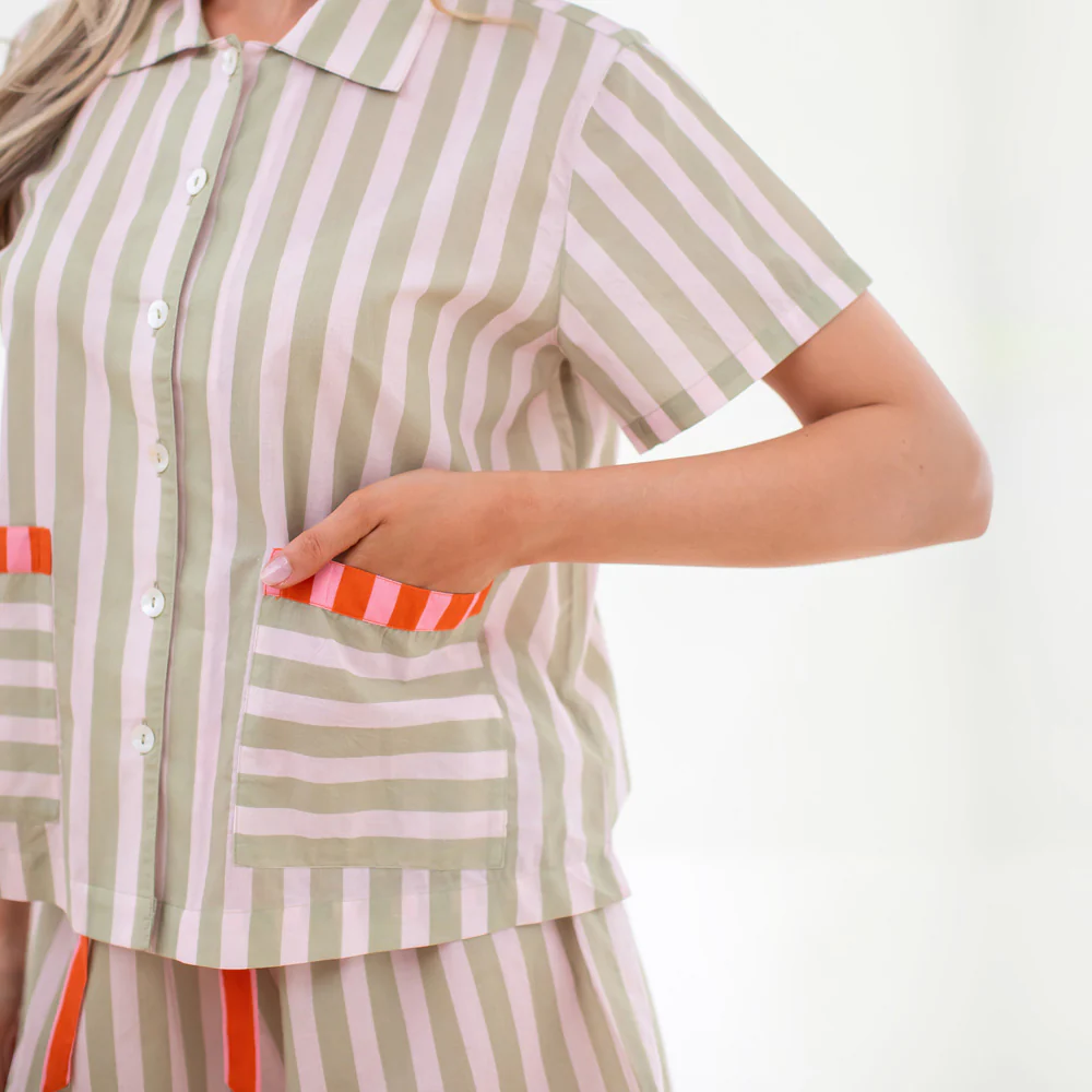 Pink/Green Stripe Cotton Short Pyjama Set - Image 5