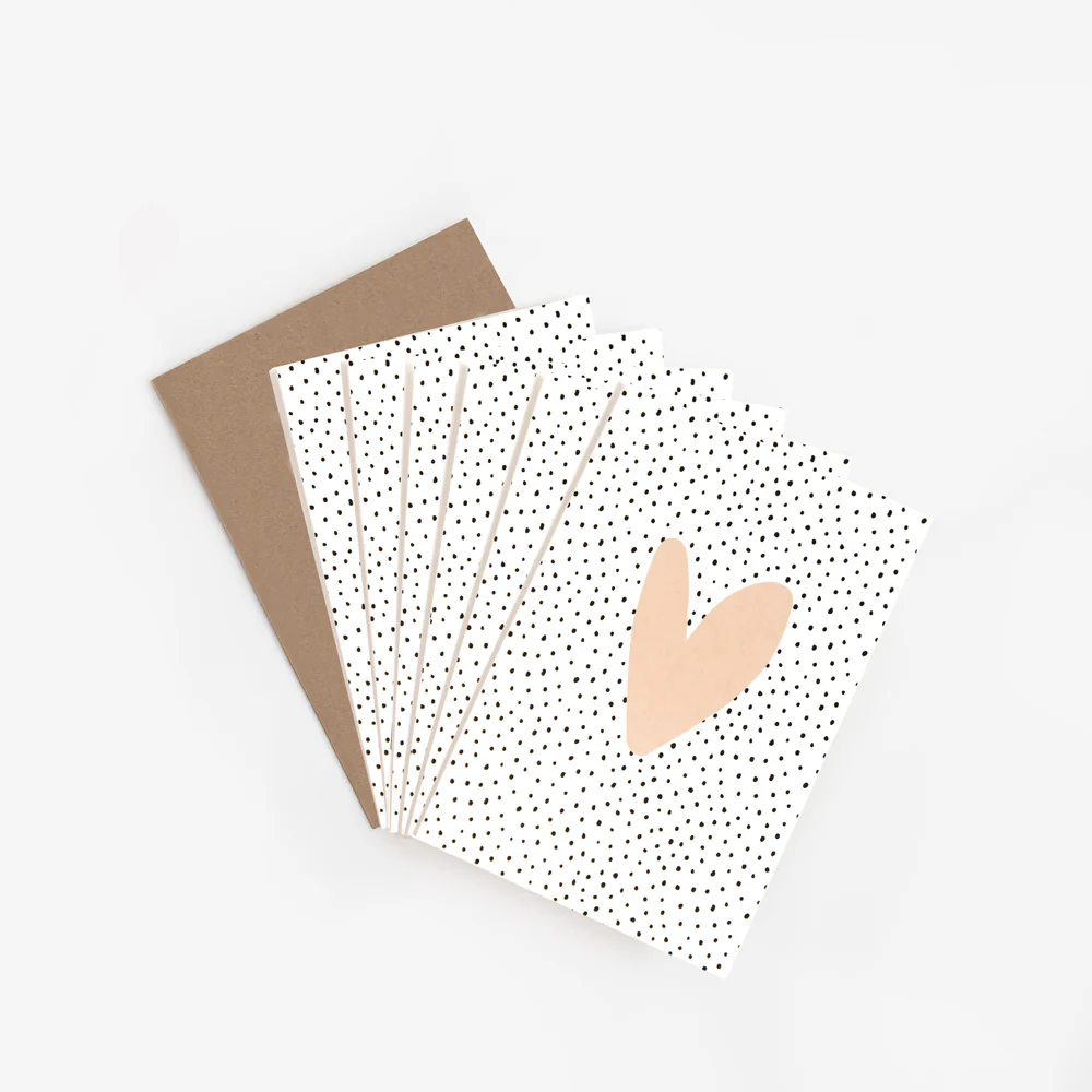 Pink Heart & Dots Cards Pack of 6