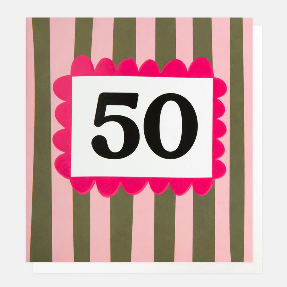 Pink/Khaki Stripe 50th Birthday Card