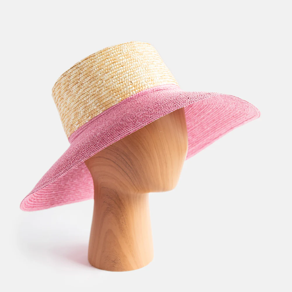 Pink/Natural Wide Brim Straw Hat