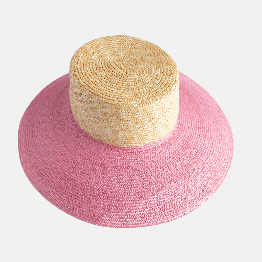 Pink/Natural Wide Brim Straw Hat - Image 2