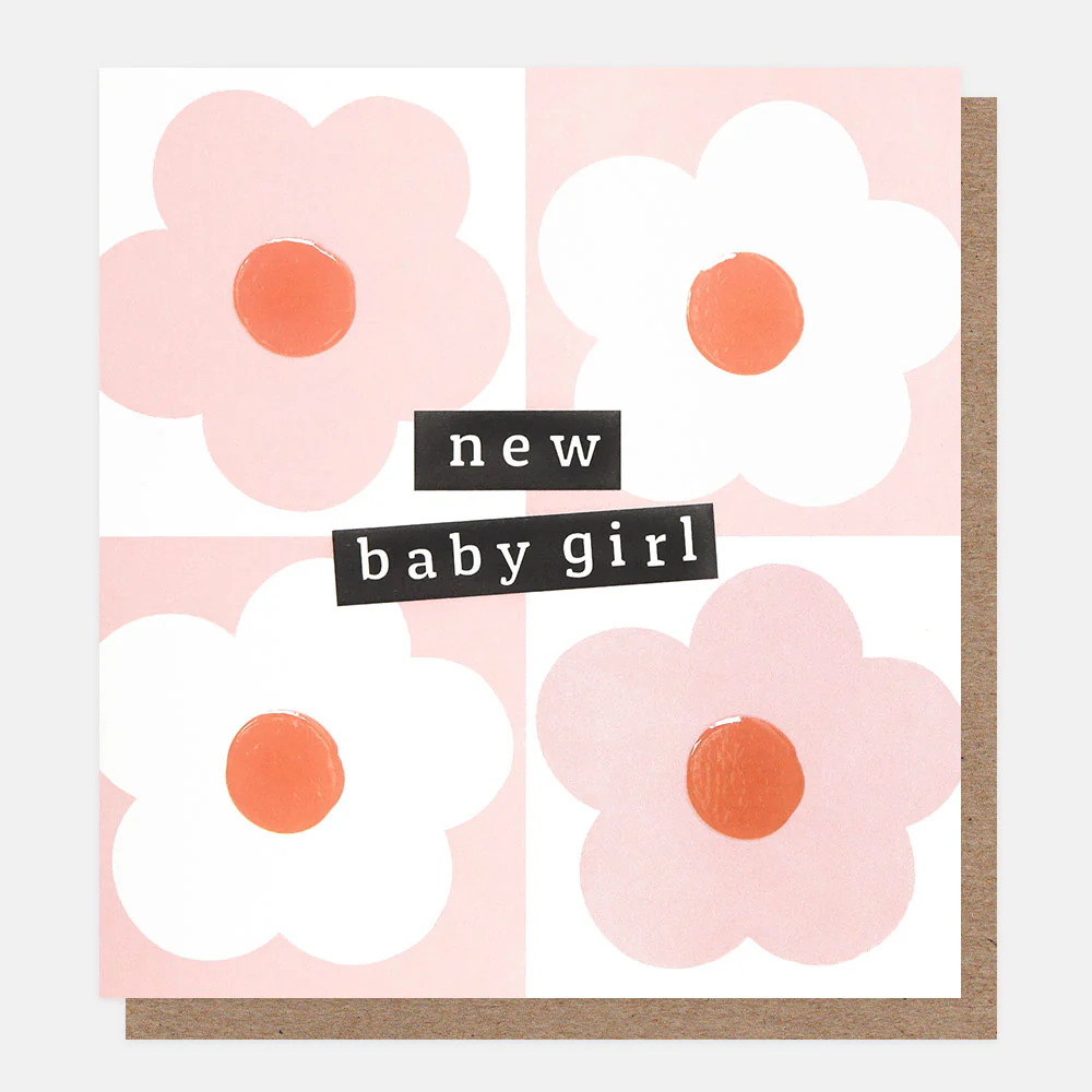 Pink/Orange Flower Grid New Baby Girl Card
