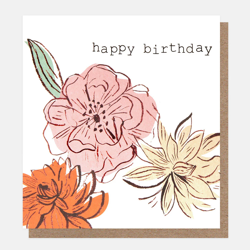 Pink & Orange Flowers Birthday Card