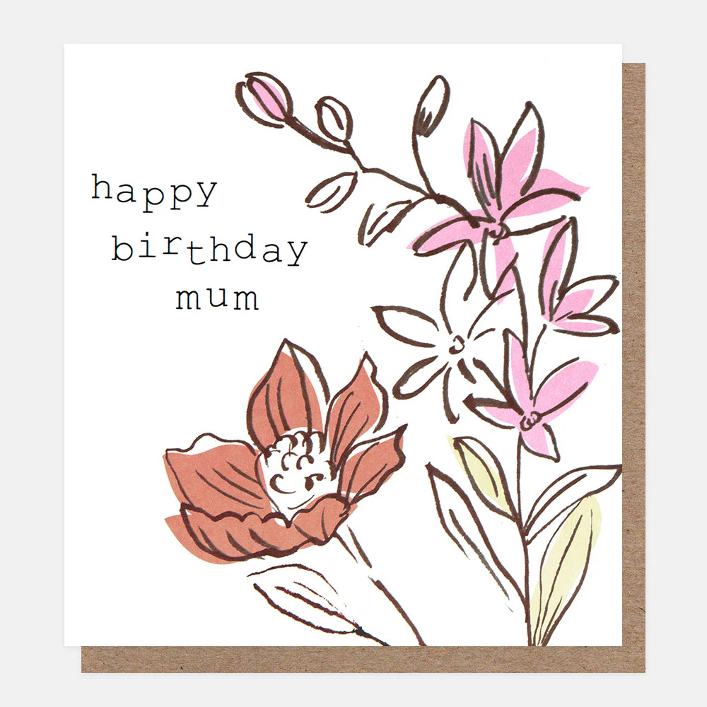 Pink & Orange Flowers Birthday Card For Mum