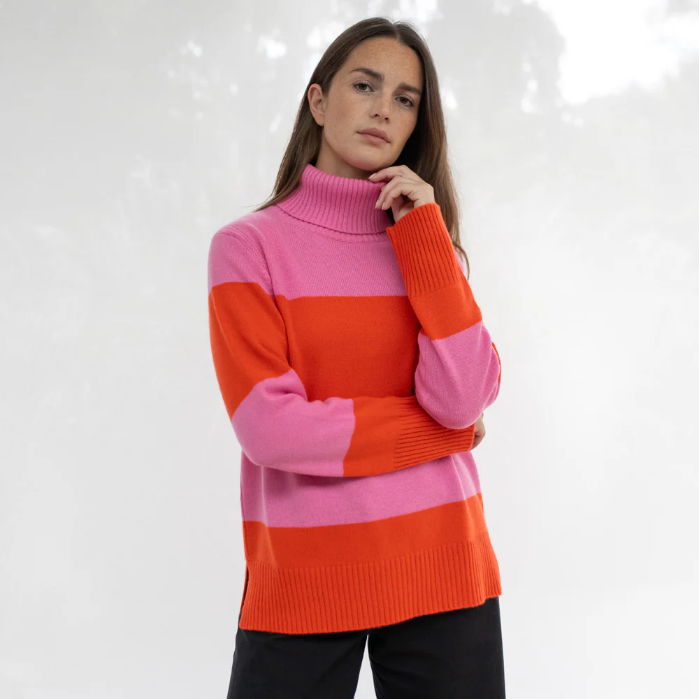 Pink/Orange Wide Stripe Cashmere Jumper