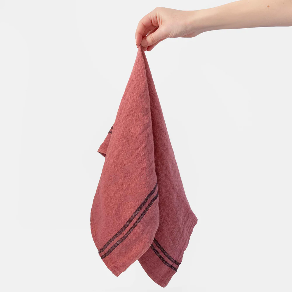 Pink Stripe Linen Tea Towel