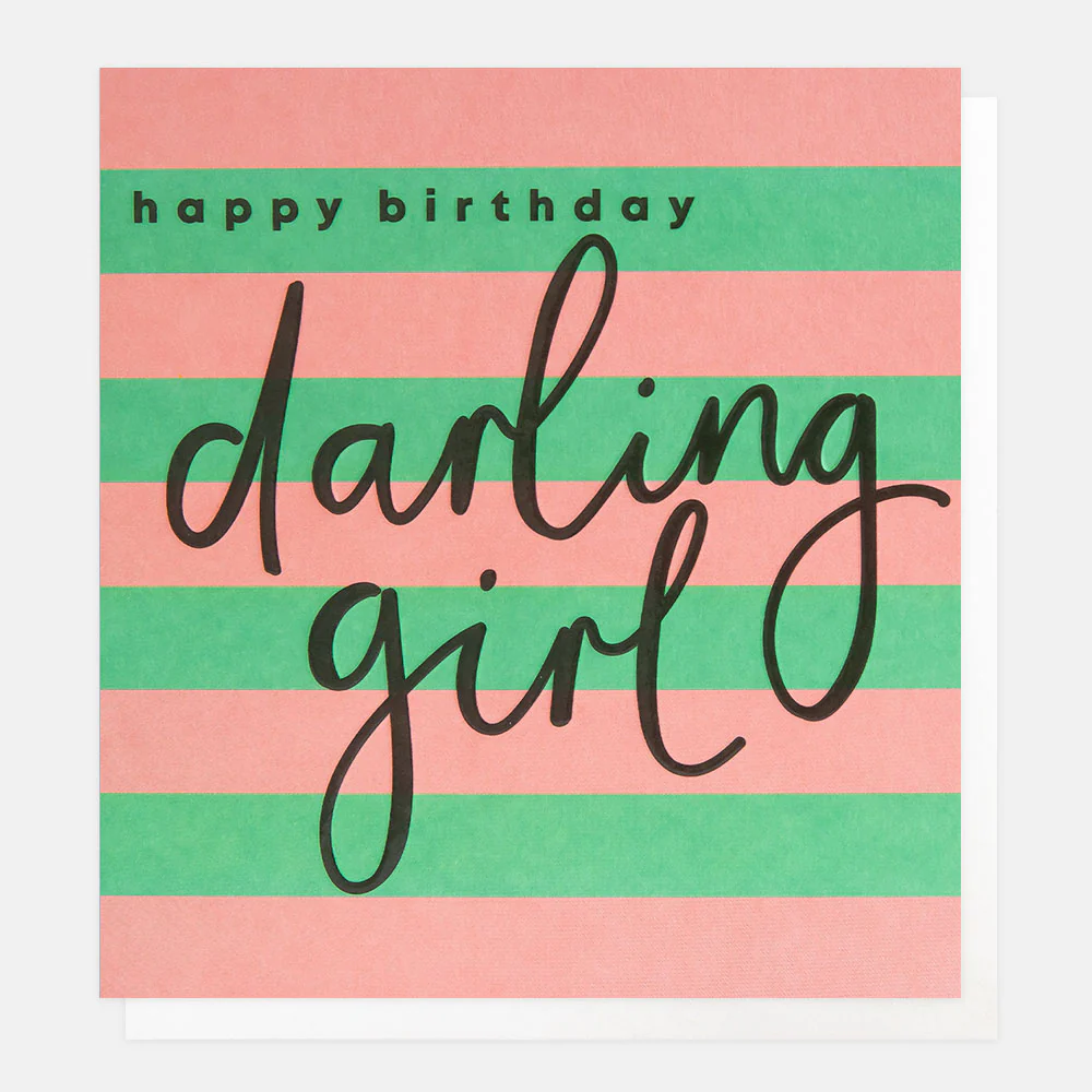 Pink/Teal Stripe Darling Girl Birthday Card