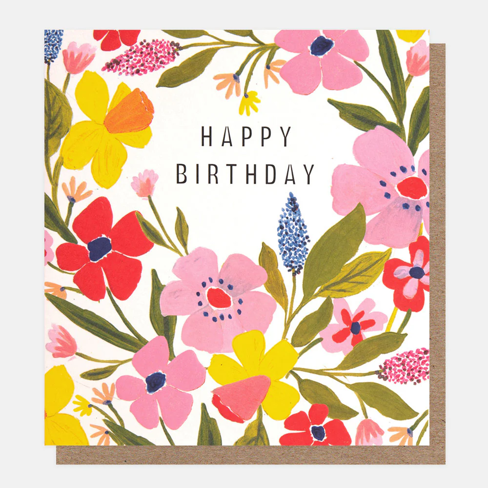Pink & Yellow Flowers Birthday Card