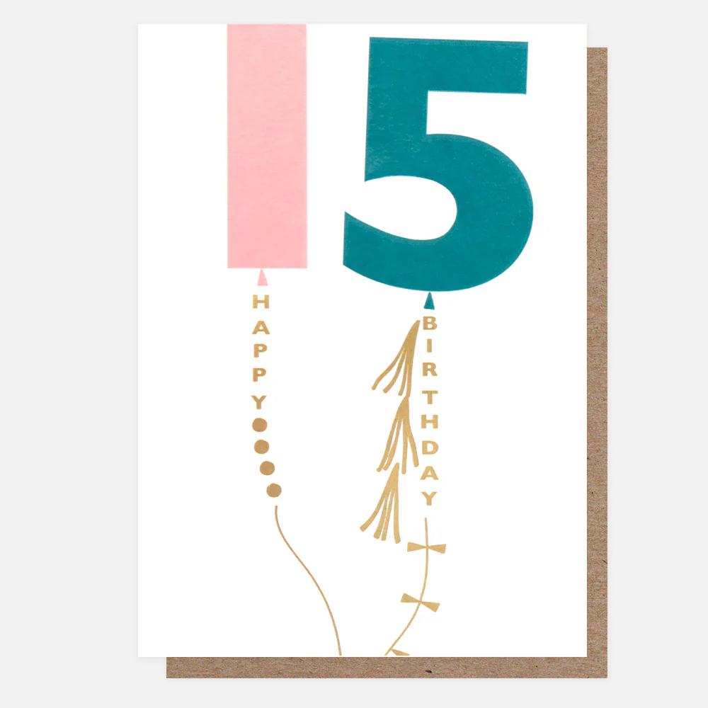 Pink/Blue Balloons 15th Birthday Card