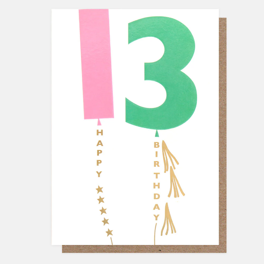 Pink/Green Balloons 13th Birthday Card