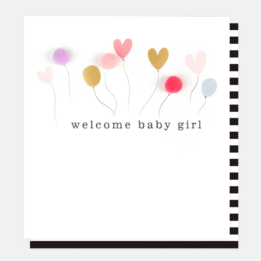 Pom Pom Balloons New Baby Girl Card
