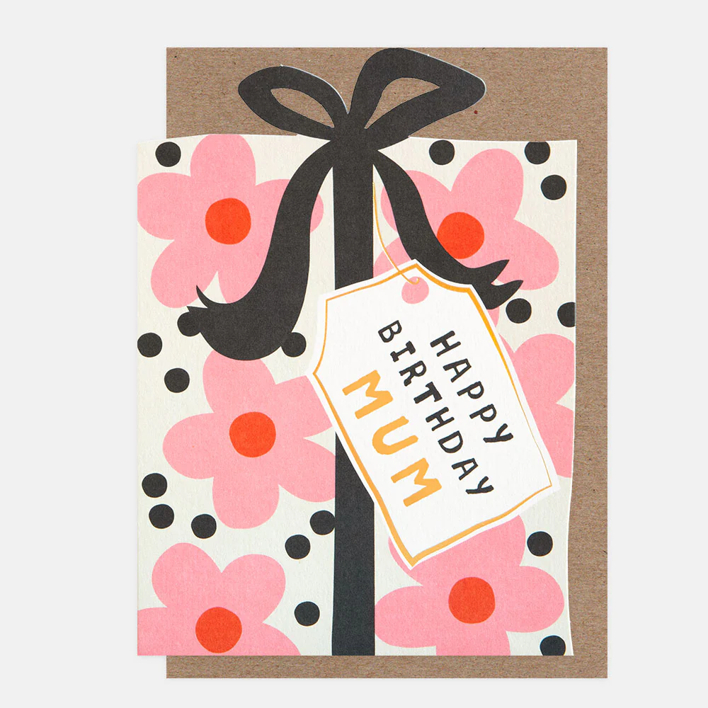 Present With Bow Birthday Card For Mum