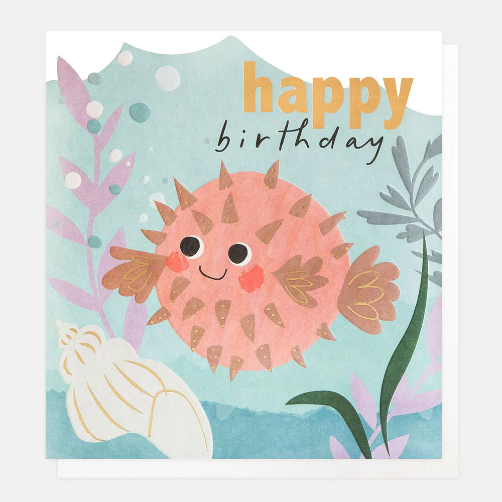Pufferfish With Shell Birthday Card