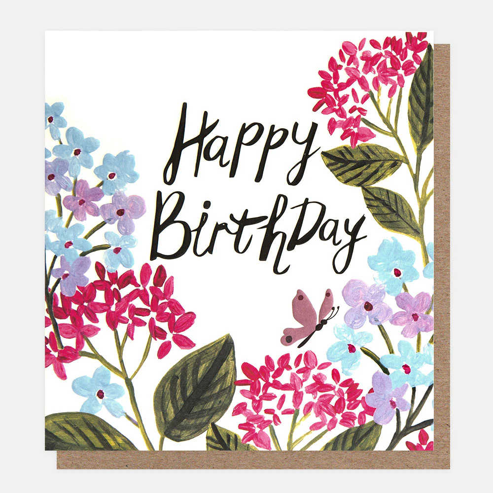 Purple & Pink Flowers Birthday Card