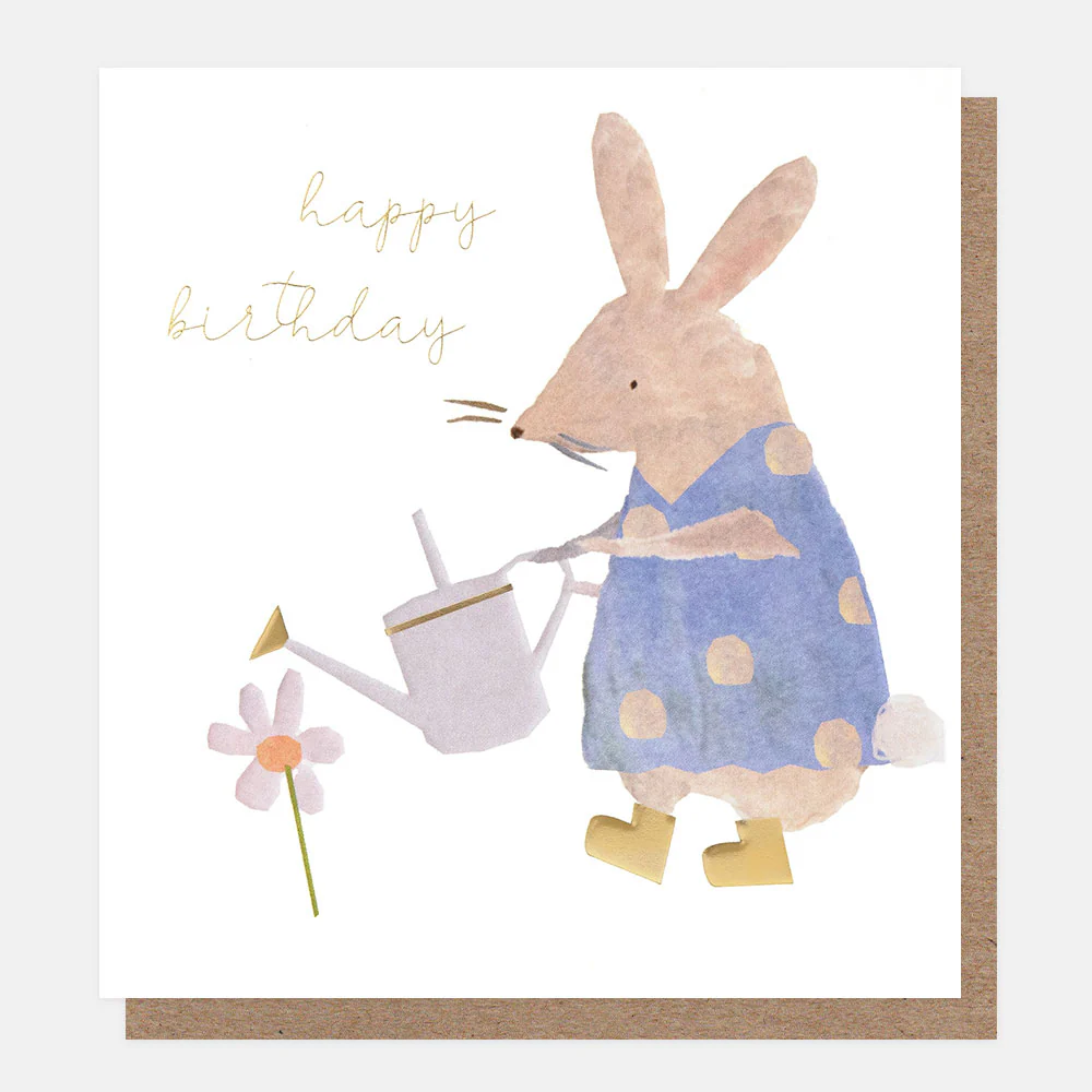 Rabbit With Watering Can Birthday Card