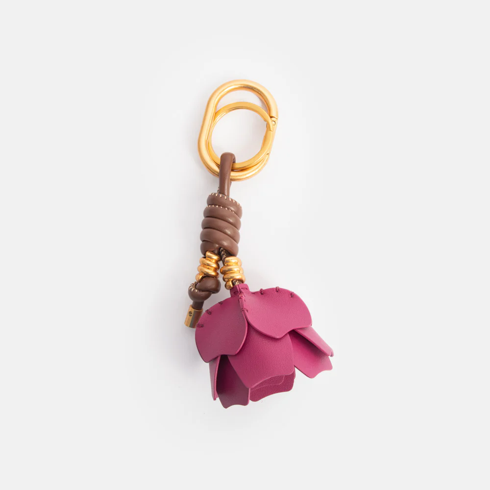 Raspberry Leather Flower Bag Charm