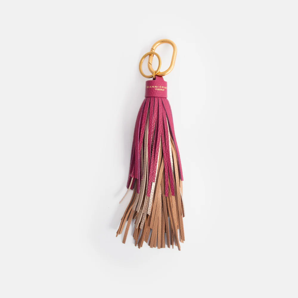 Raspberry Tassel Leather Bag Charm