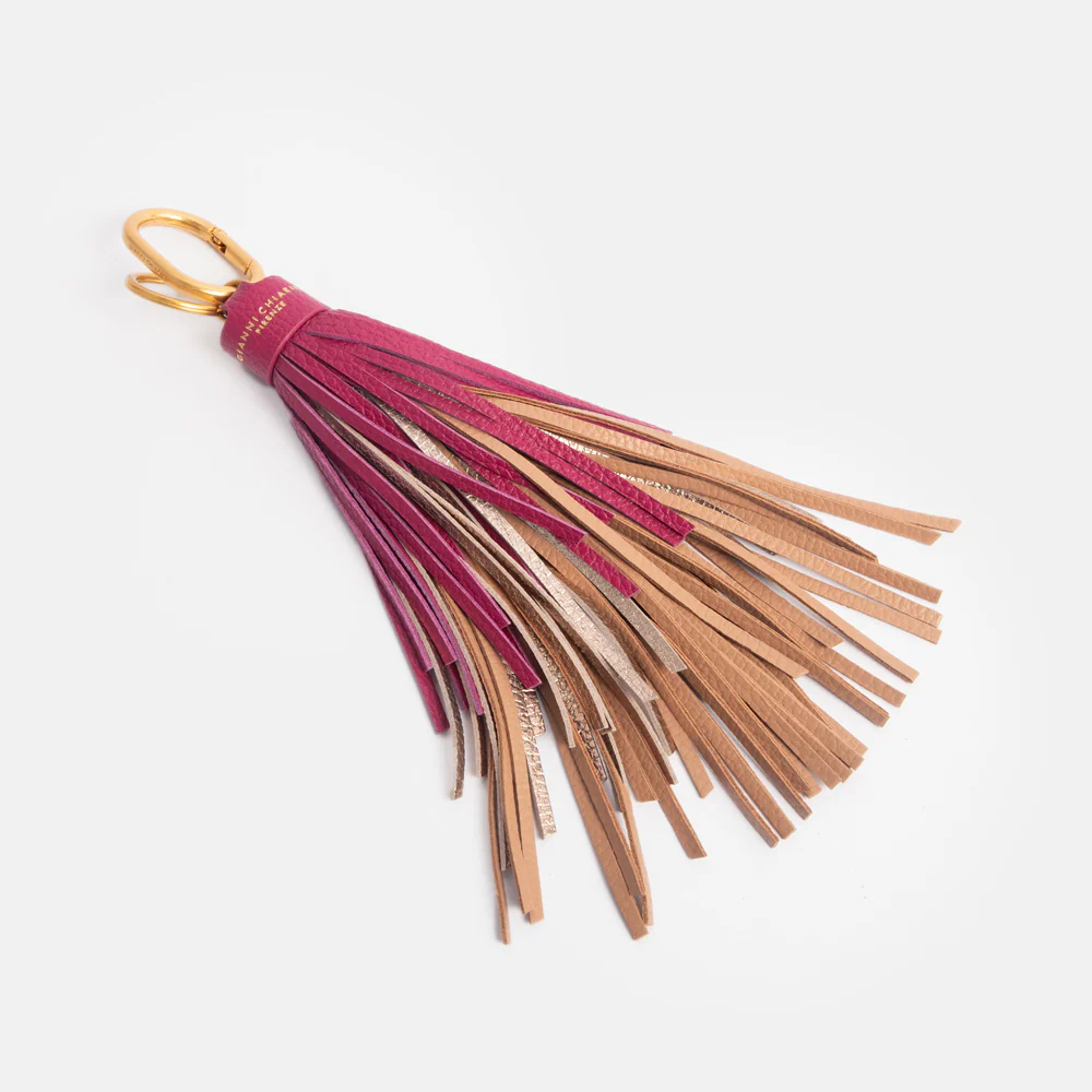 Raspberry Tassel Leather Bag Charm - Image 2