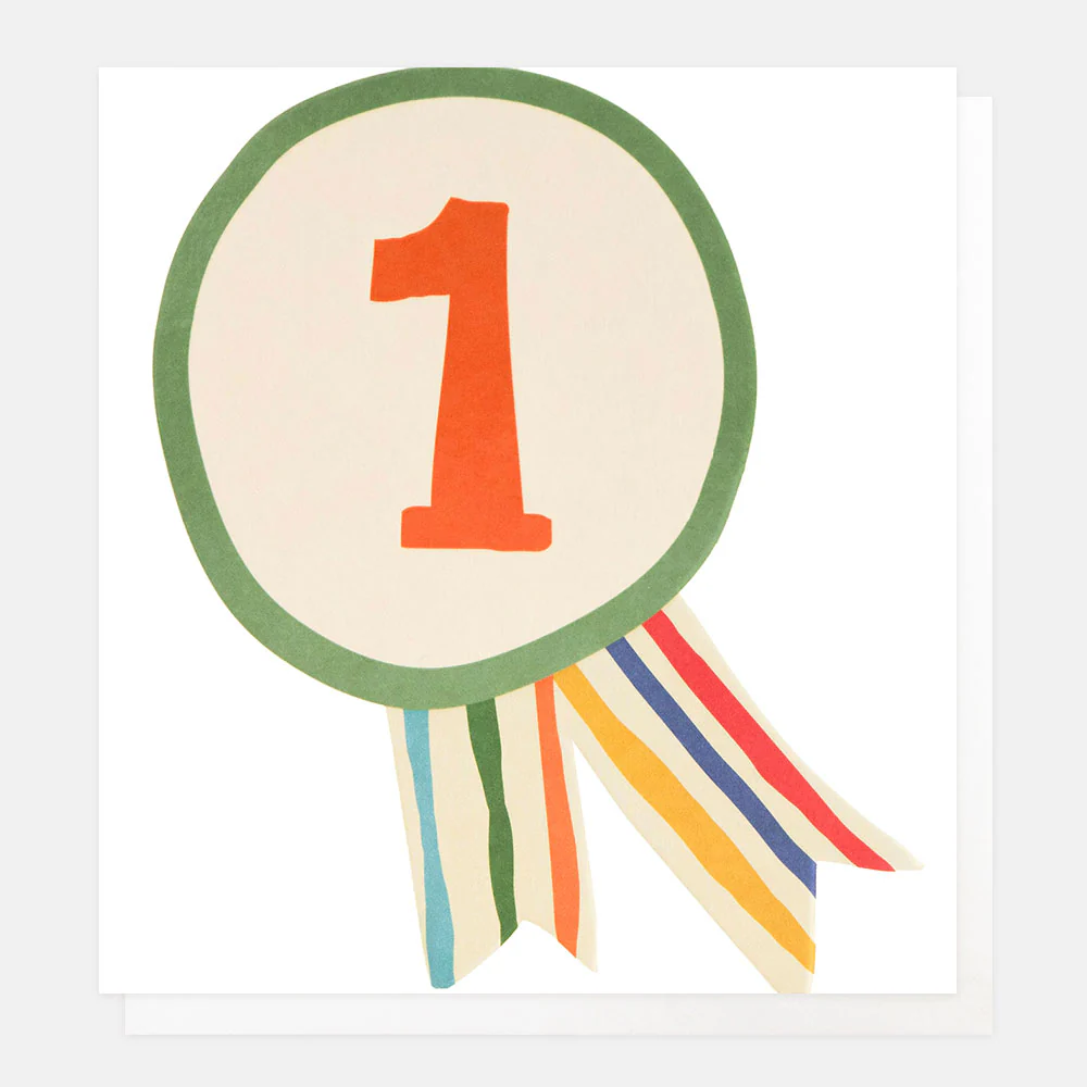 Rosette & Stripy Ribbons 1st Birthday Card