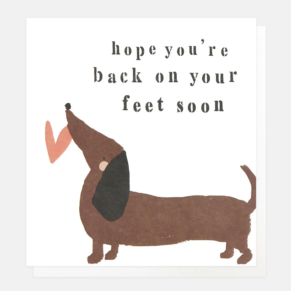 Sausage Dog & Heart Get Well Soon Card