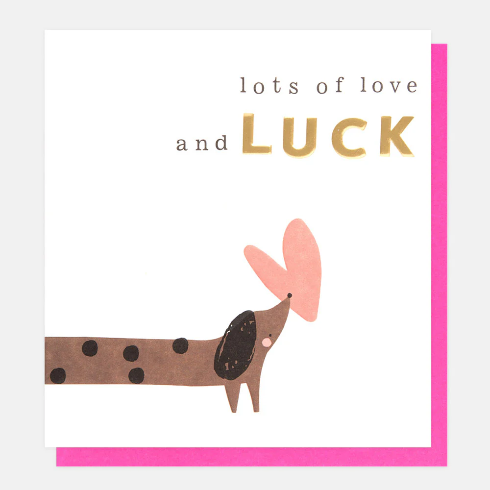 Sausage Dog & Heart Good Luck Card