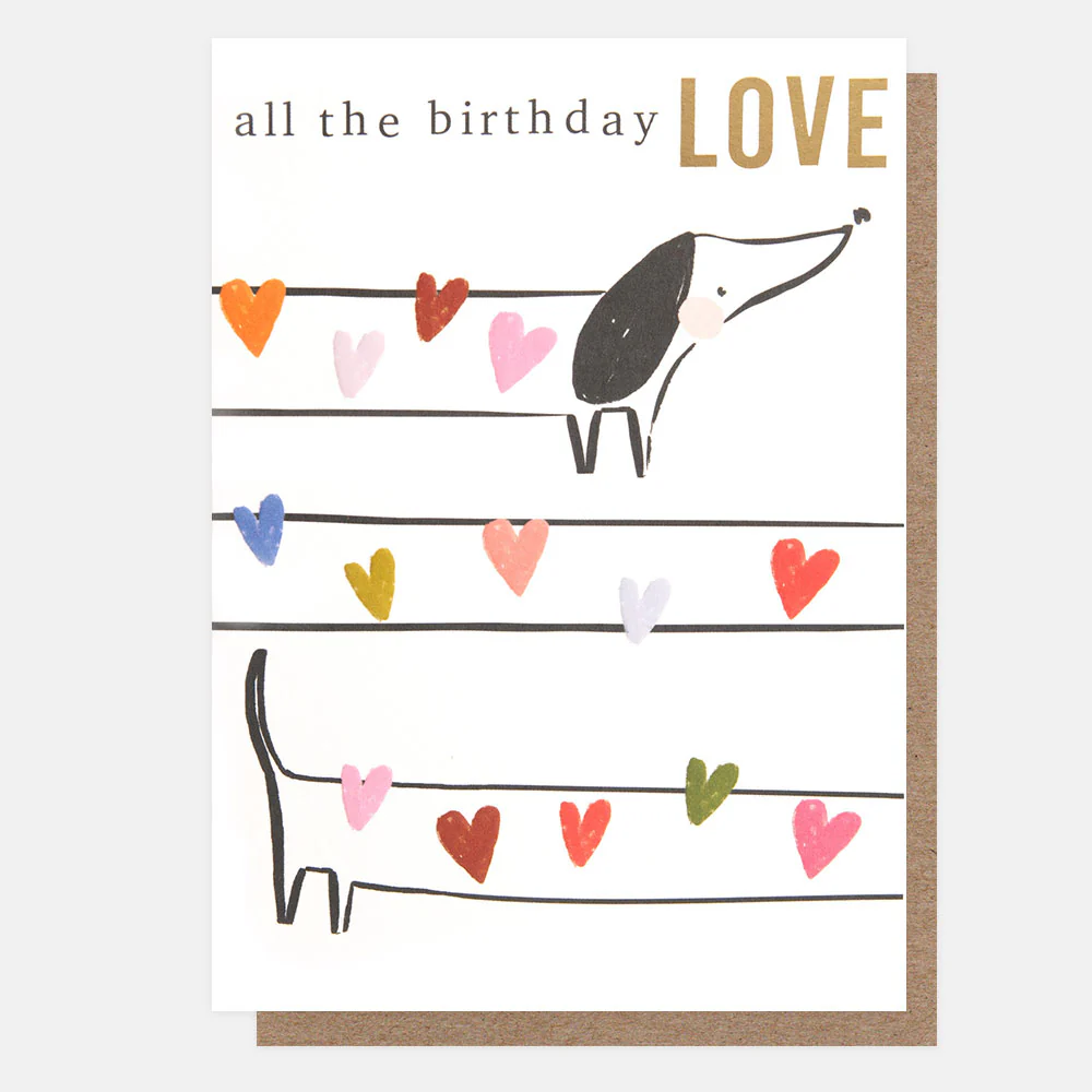 Sausage Dog & Hearts Birthday Love Card