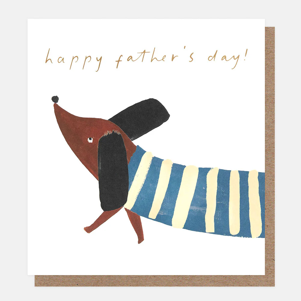 Sausage Dog In Stripy Jumper Father's Day Card