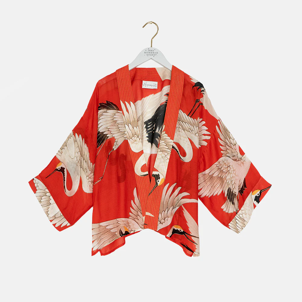 Scarlet Stork Short Kimono