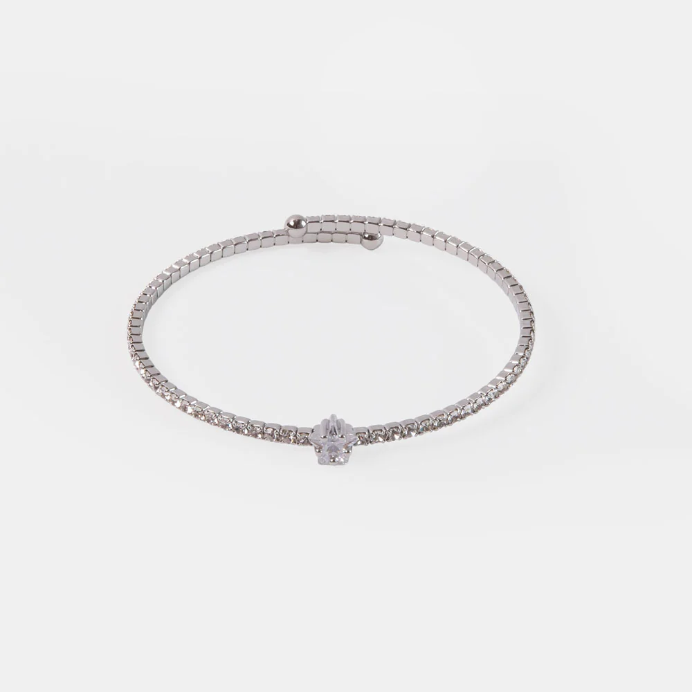 Silver Crystal Star Slim Bangle