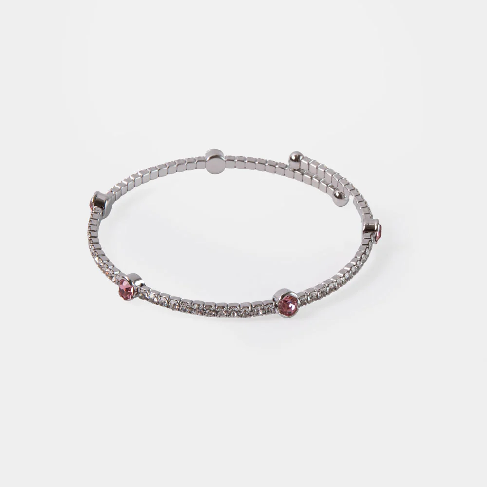 Silver & Pink Crystal Slim Bangle