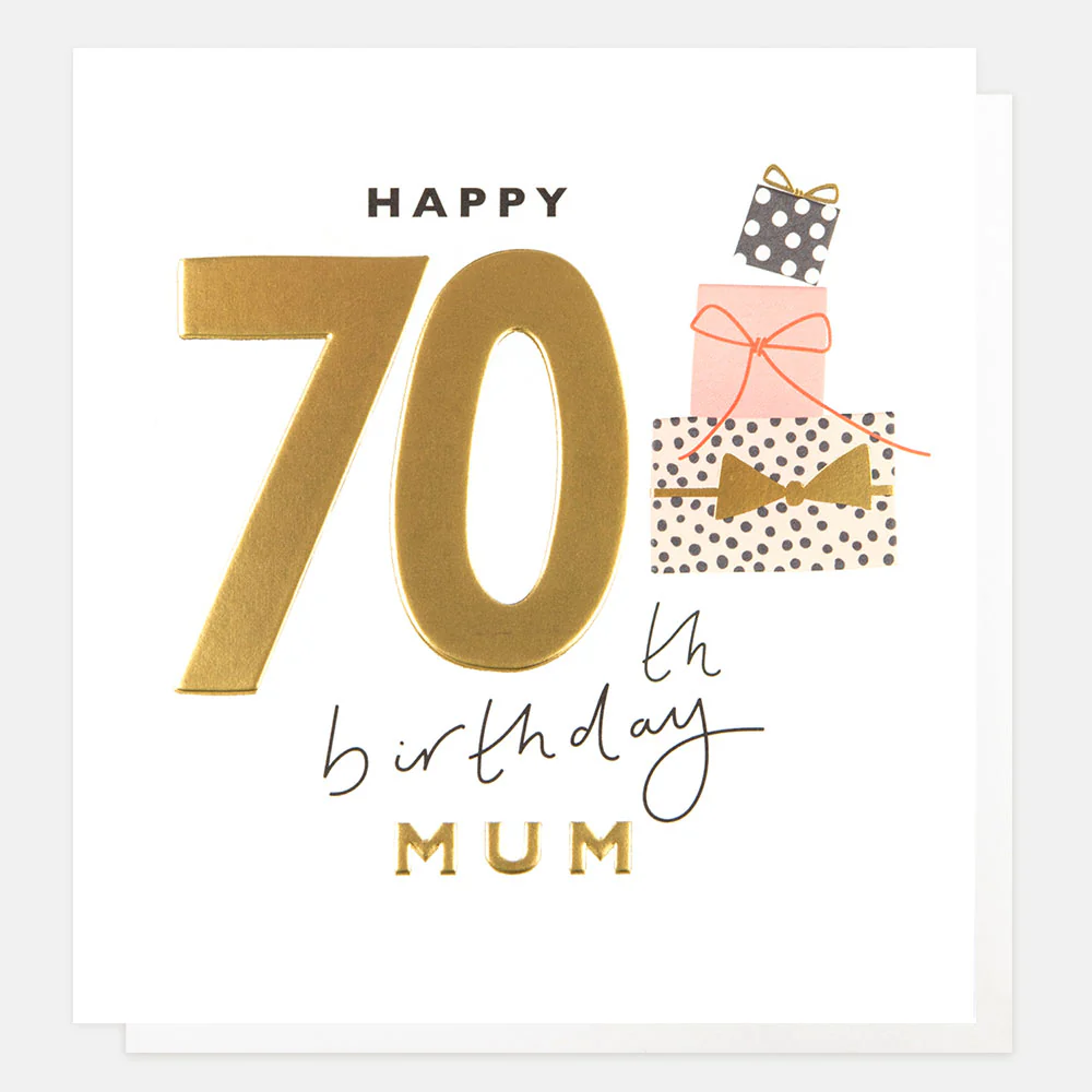 Stack of Presents 70th Birthday Card For Mum