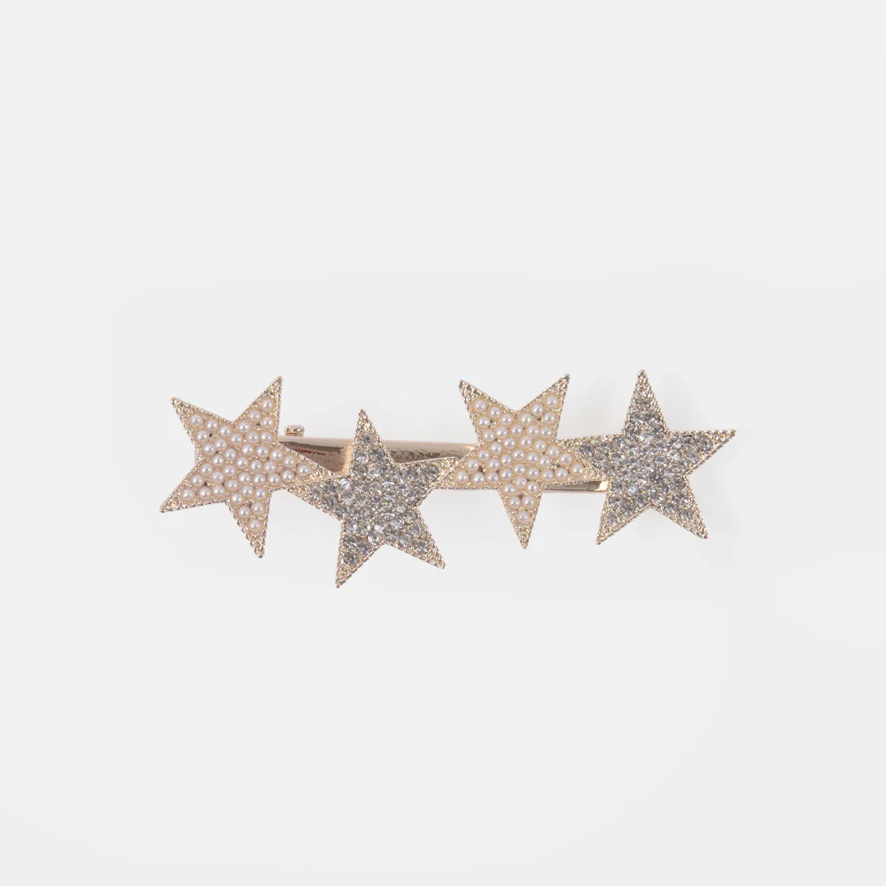 Silver Mini Crystals & Pearls Star Hair Clip