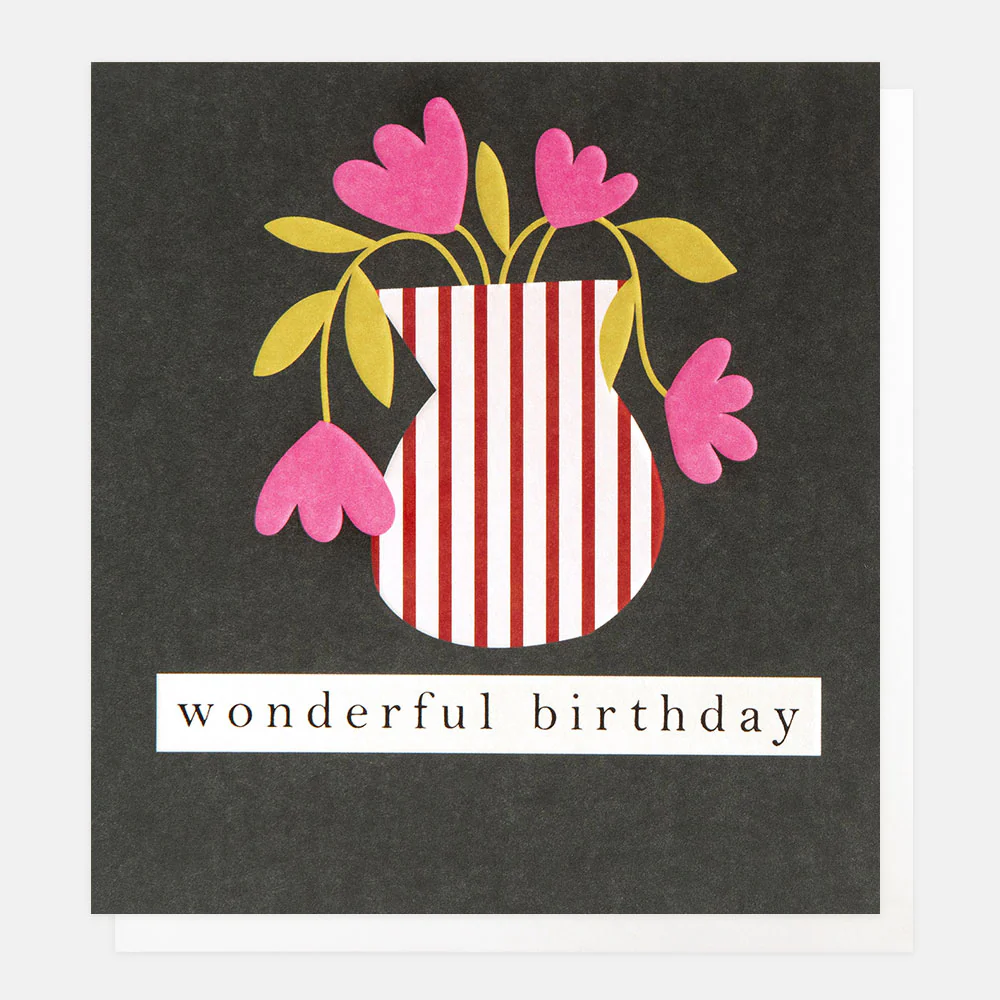 Striped Vase of Flowers Birthday Card